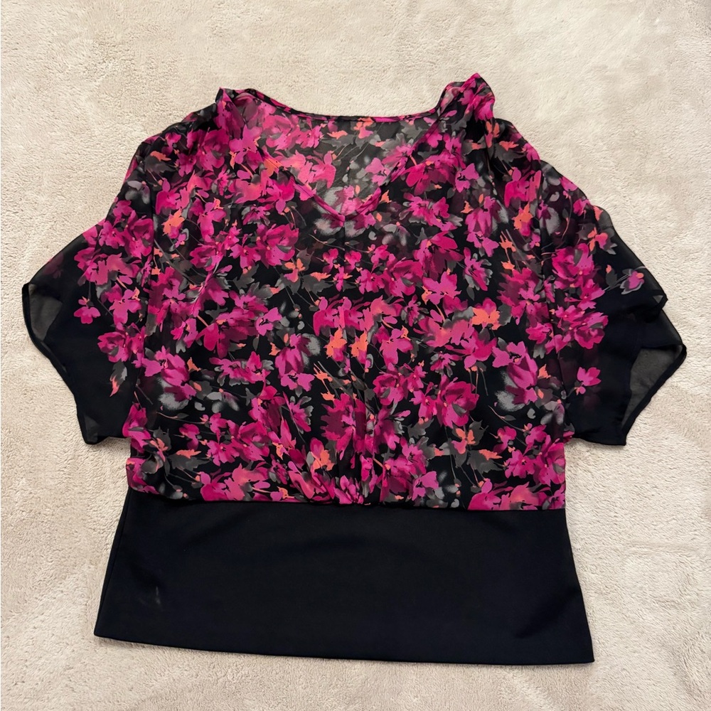 Elle Floral Blouse - Pink and Black